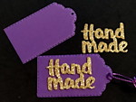 Бирка для подарка светло-фиолетовая с золотой надписью "Hand made" 