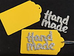Бирка для подарка желтая с серебряной надписью "Hand made"